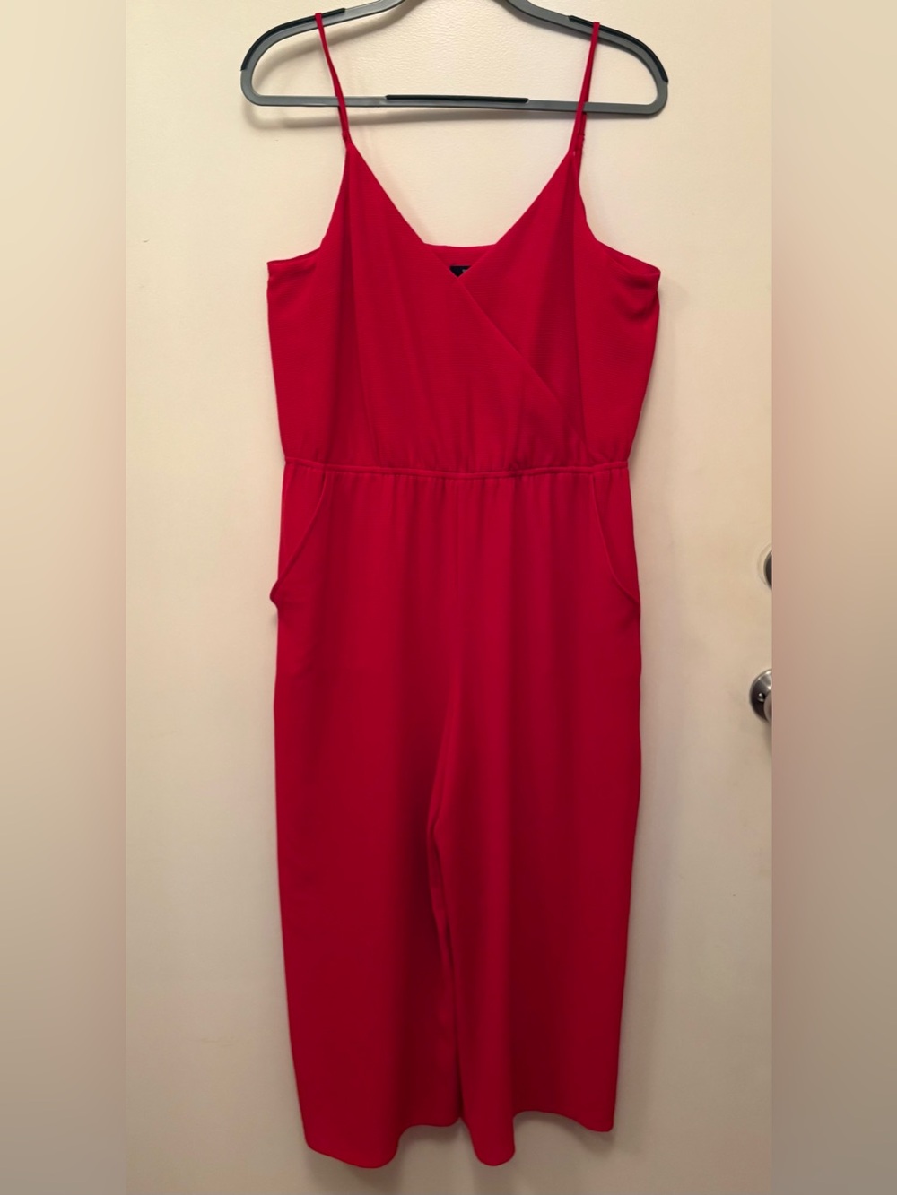 RW&CO. Bright Red Cropped Spaghetti-Strap Jumpsuit